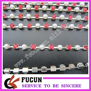 rhinestone and pearl alternate cup chain for decoration