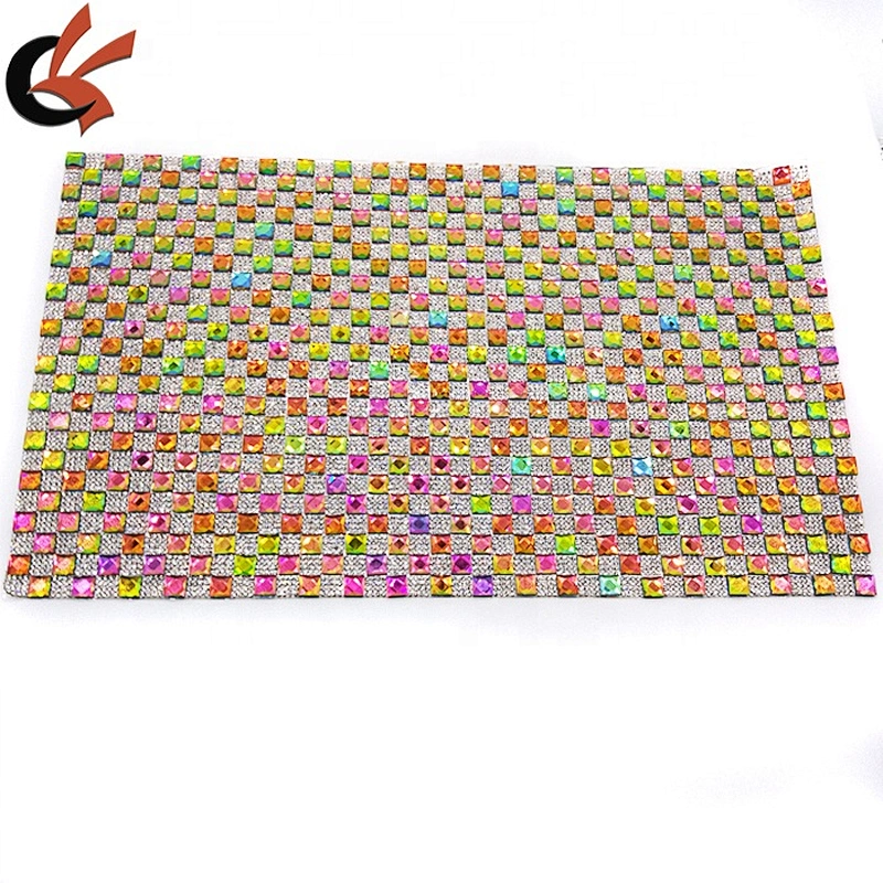 2019 new sparklyl rainbow square glass rhinestone mesh heat transfer rhinestone mesh