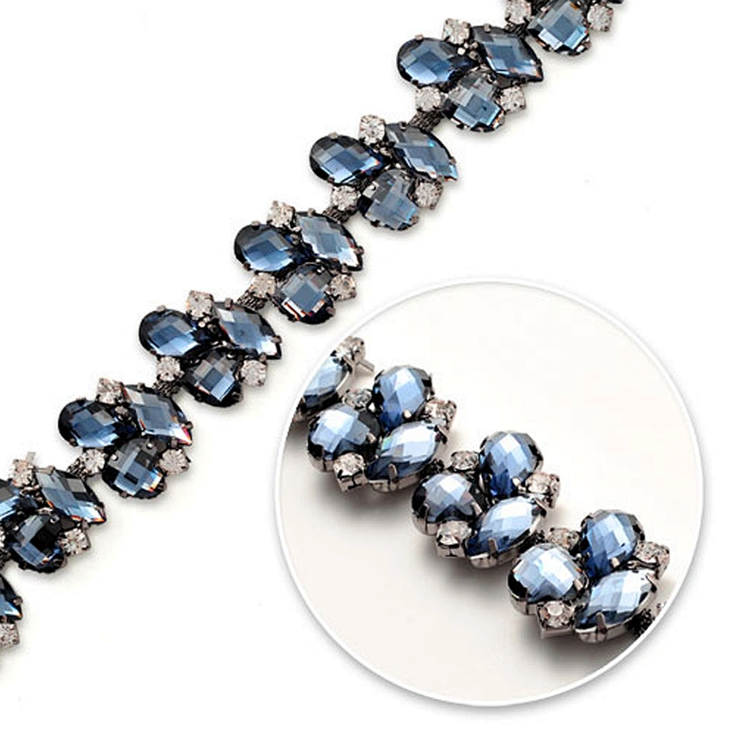 Garment accessories type rhinestone decorations black beaded lace trims