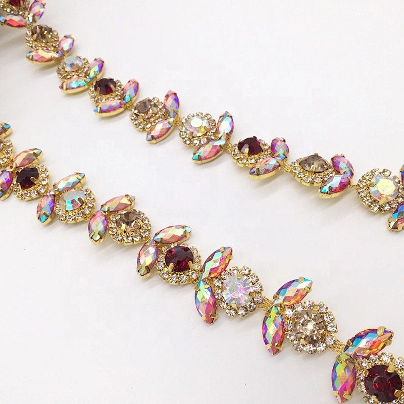 Carnival Dress Decorative Gold Resin Chains Necklaces Type AB Rhinestone Main Stone Trims