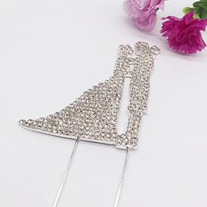2018 New Cake Accessory Bride and Groom Wedding Metal Rhinestone Cake Topper
