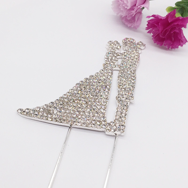 2018 New Cake Accessory Bride and Groom Wedding Metal Rhinestone Cake Topper
