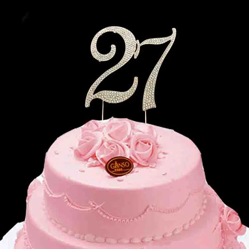 China Guangzhou supplier silver plating diamante rhinestone  birthday number cake topper