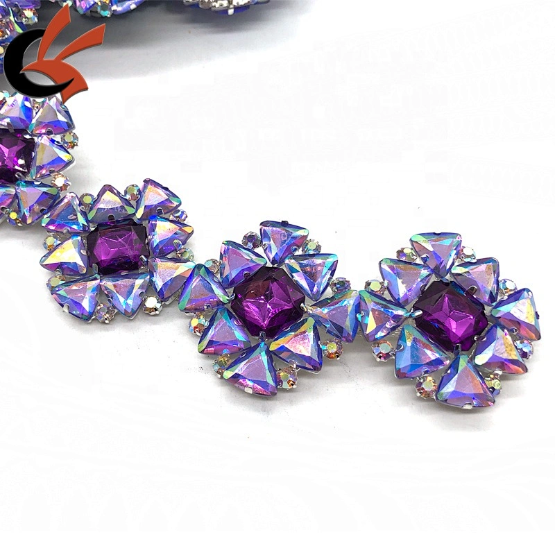 Purple AB silver base rhinestone chain trimming for carnival