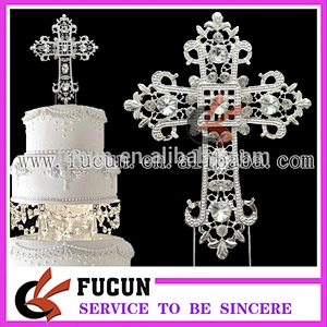 popular 2017 hot sell crystal diamond rhinestone illuminated cross cake toppers party supply