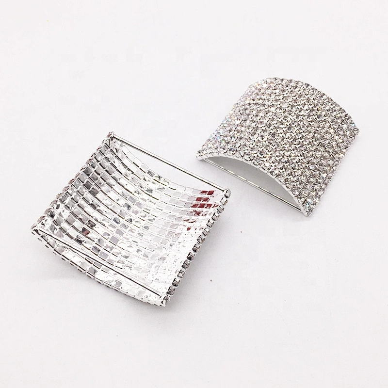 High quality custom multi rows crooked rhinestone ribbon slider buckles for chair clasp sash