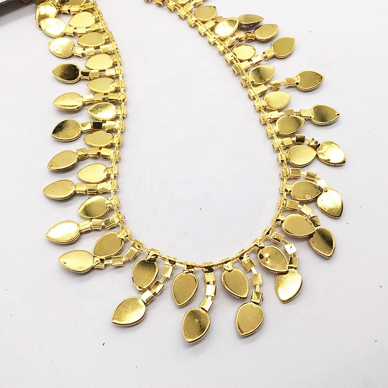 Sew on water drop resin rhinestone pendant chain trimming for bridal dress clothing garment