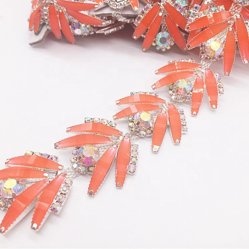 Wholesale Design Rhinestone Braid Trim Crystal Rhinestone Orange Crystal Trimming