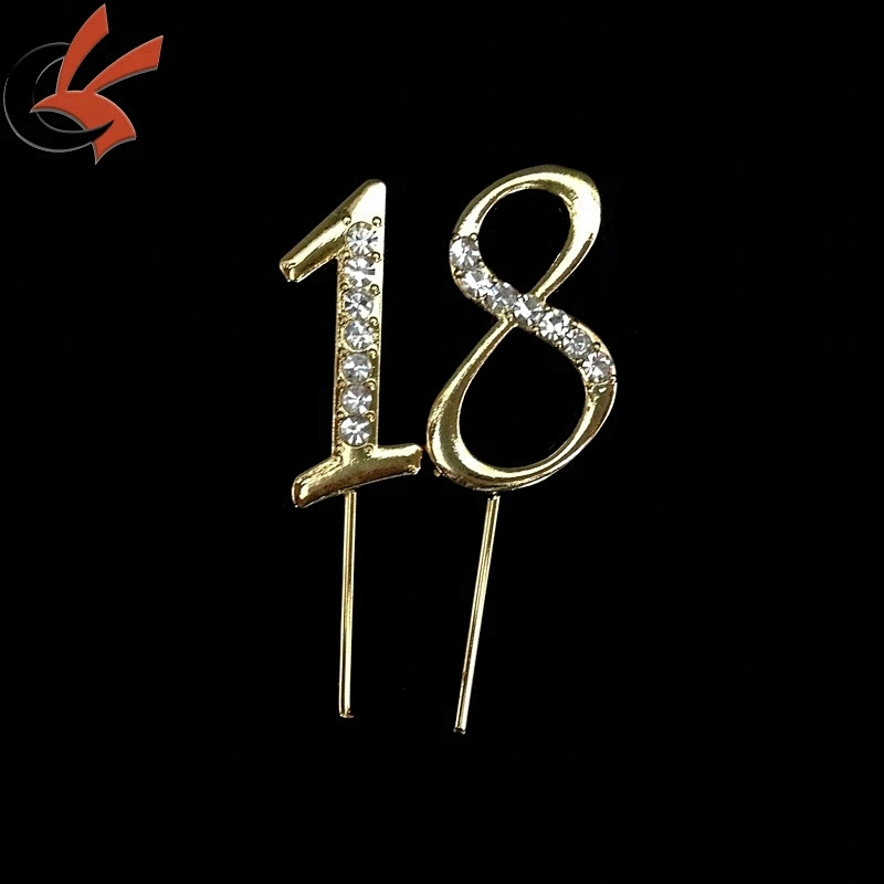 Gold Partial Crystal Number Cake Topper for Anniversary or Birthday