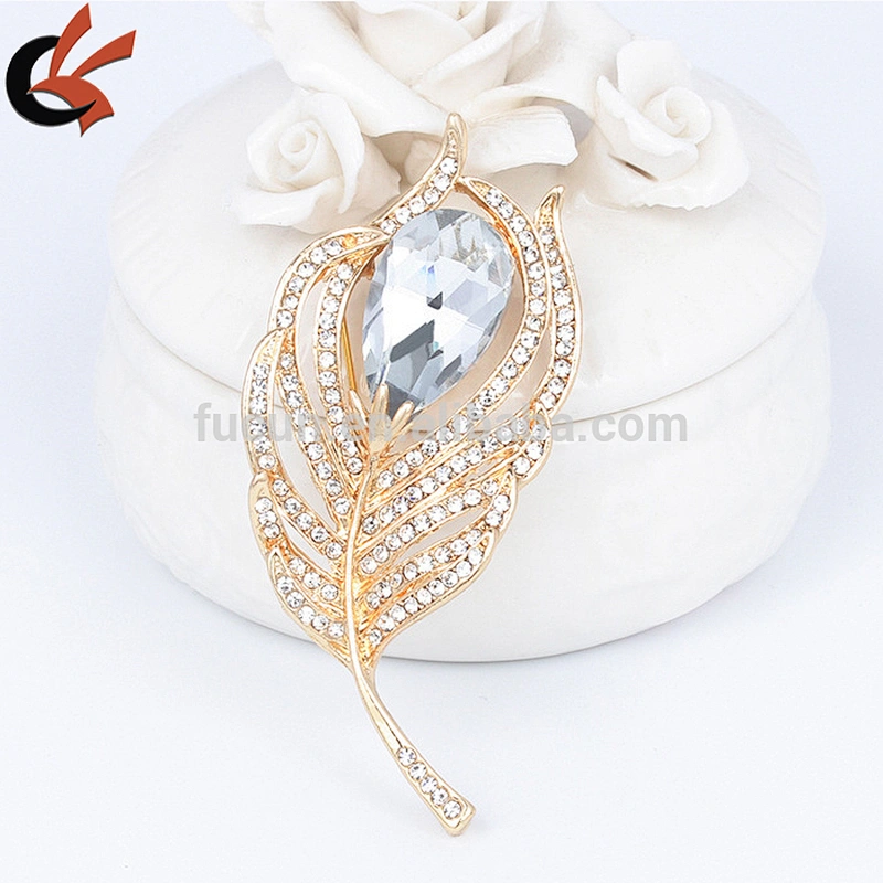 2018 fashion leaf rhinestone brooch for garment or necklace decoration