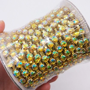 Factory Handmade Sew OnSS8 6SS8 SS10 SS12 AB Color Resin cup brass chain