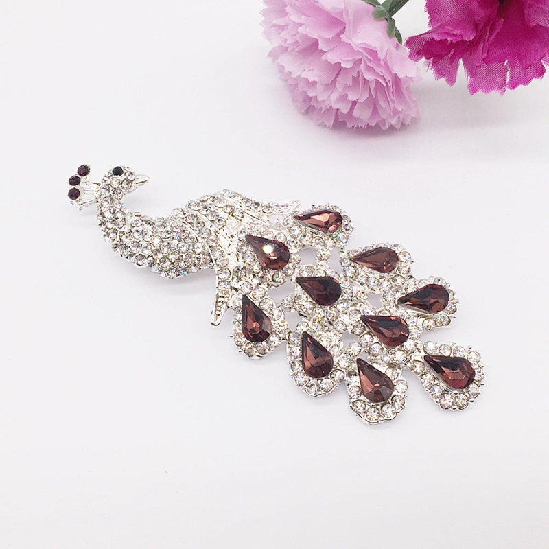 wholesale fashion wedding peacock crystal brooch for phone decor