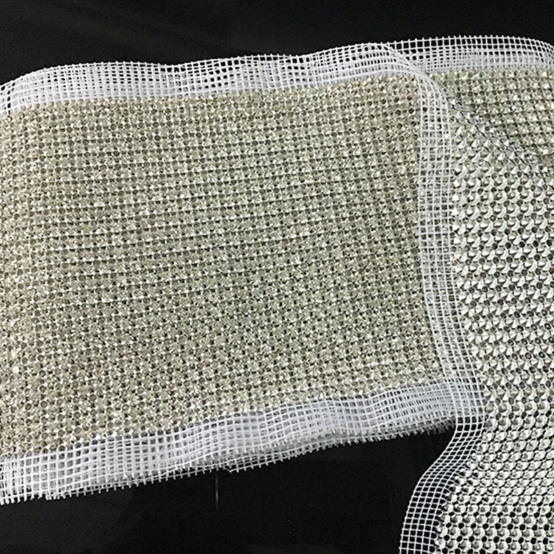 Factory price high quality silver gold backing 24 rows with clear crystal rhinestone trimming mesh for sewing wedding