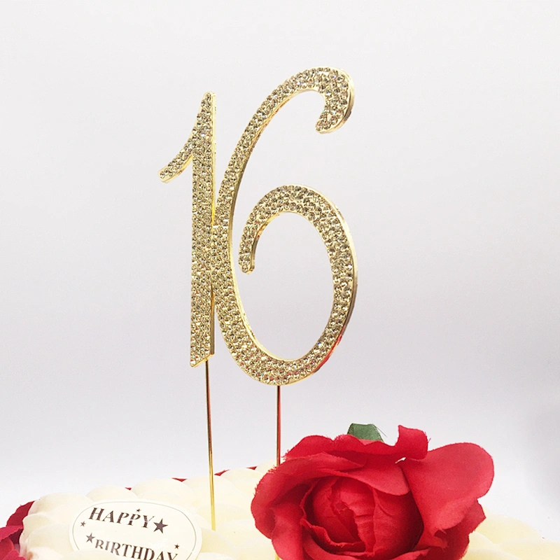 Favors Number 16 Gold Rhinestone Birthday Cake Topper Pick