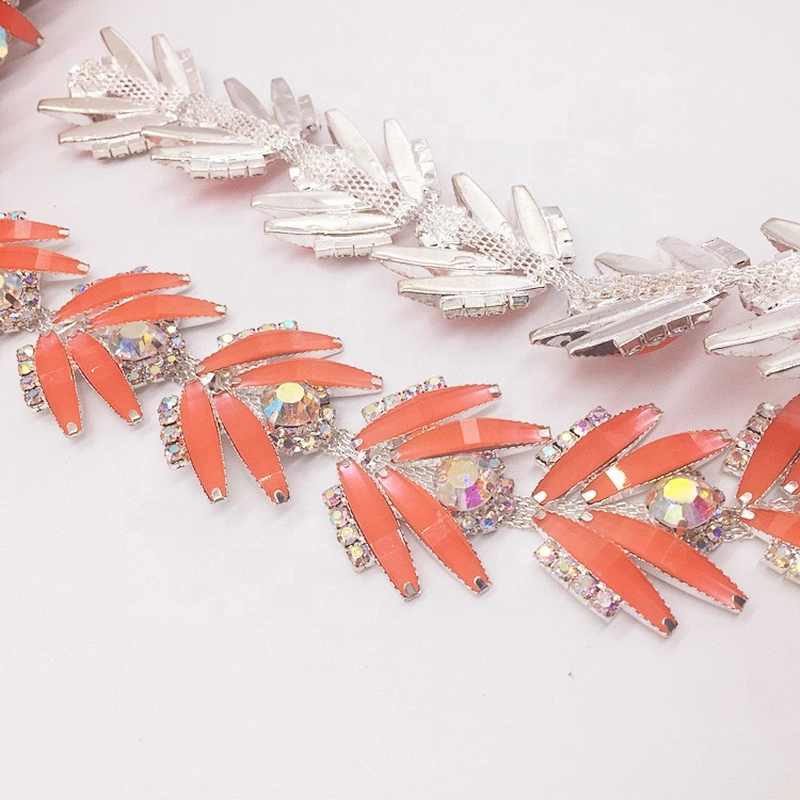 Wholesale Design Rhinestone Braid Trim Crystal Rhinestone Orange Crystal Trimming