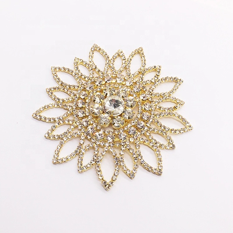 Gold Beaded Crystal Rhinestone Flat Floral Patches Embroidery Patch Applique For Garment Accessories