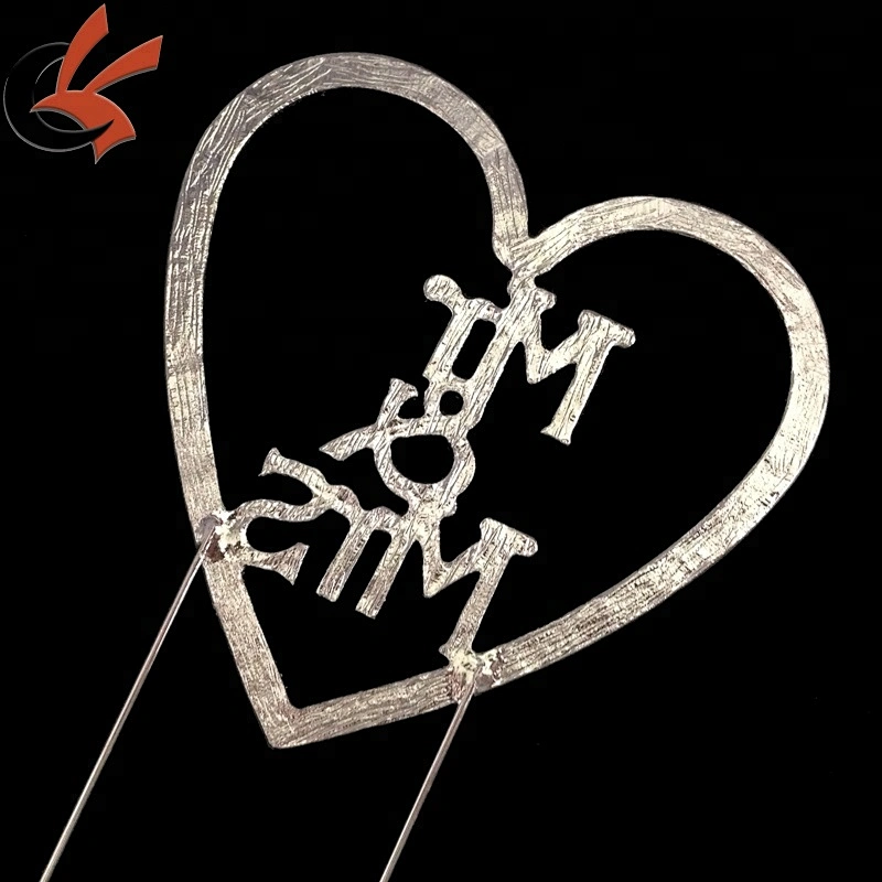 Hot Wedding Anniversary Decoration Rhinestone Silver Mr & Mrs in Heart Cake Topper
