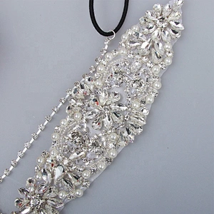 Rhinestone Navette Crystal Wedding Hair Band Fabric Applique for Hair Decoration