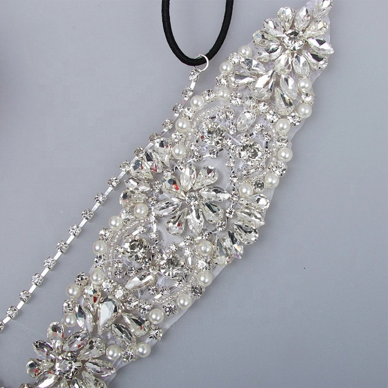 Rhinestone Navette Crystal Wedding Hair Band Fabric Applique for Hair Decoration