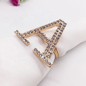Customized fancy wedding table decoration accessories rhinestone gold metal letter napkin ring