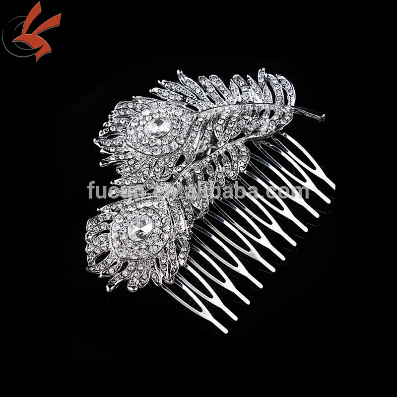 NEW Bridal Wedding Jewelry Crystal Rhinestone glass peacock Hair Comb Silver