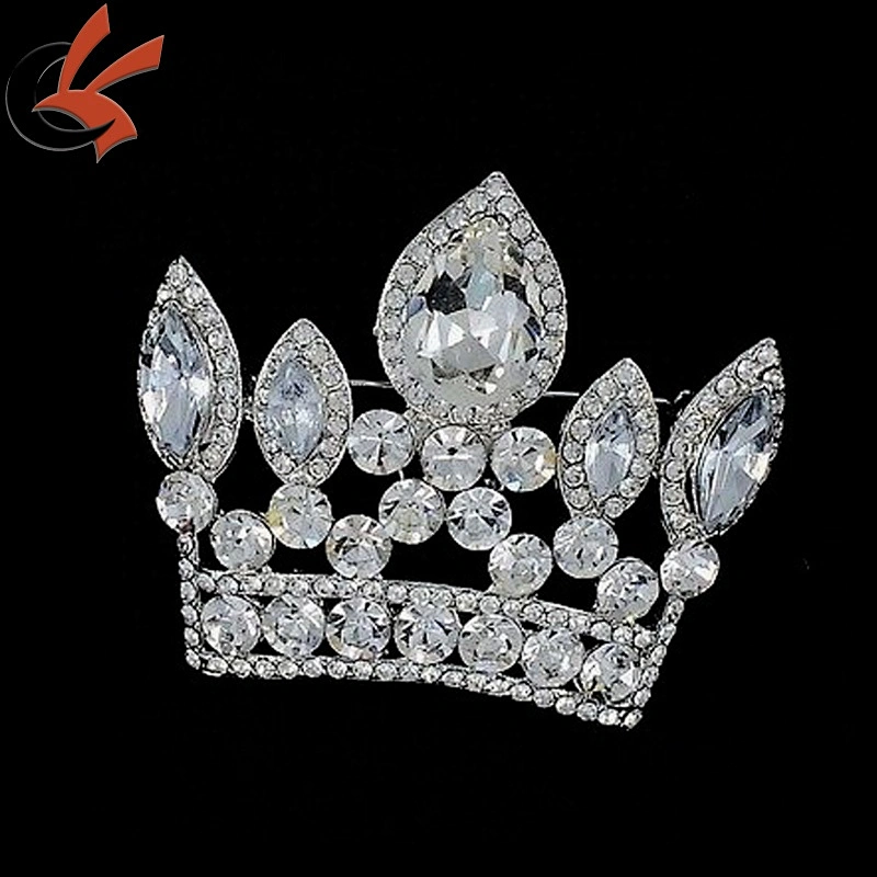 New Design Charm Lady Luxury Silver Crystal Rhinestone Crown Brooch Pin