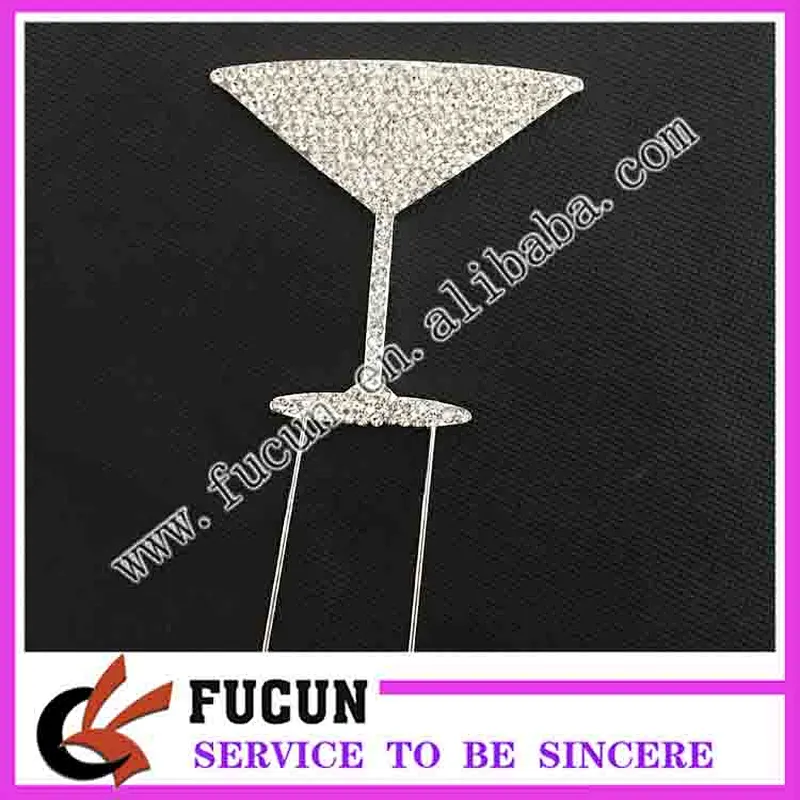 DIY 2018 wedding anniversary celebration rhinestone wine glass cake topper for cake decoration