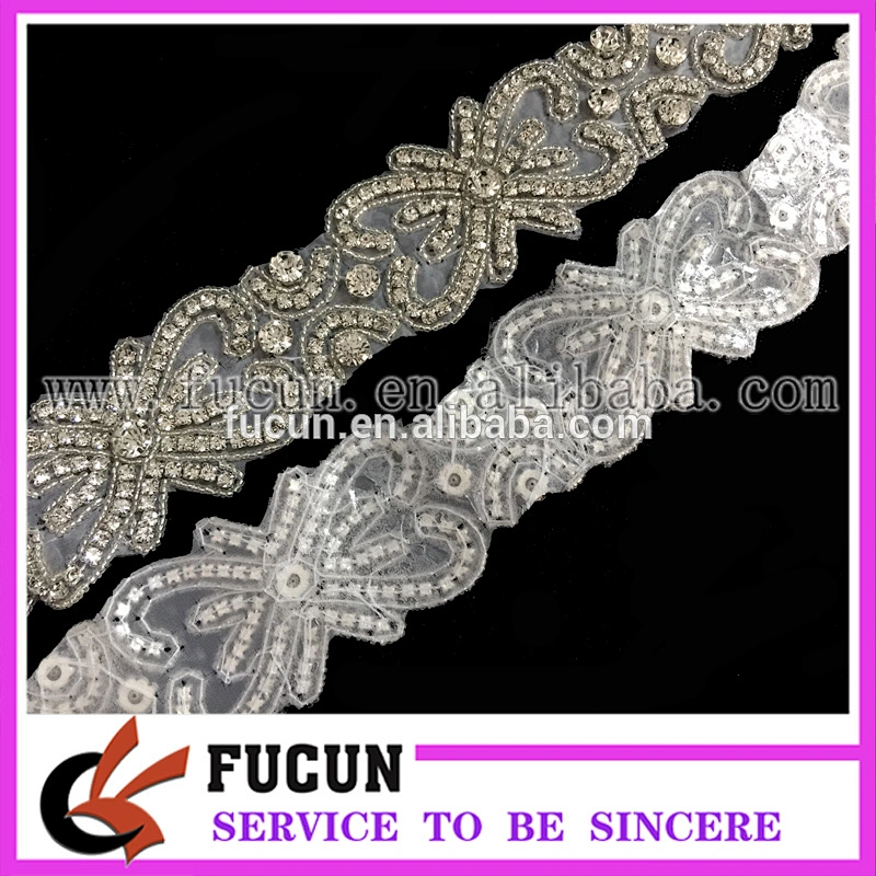 Sparkle Beaded Glass Rhinestone Sew Iron On Applique For Wedding Bridal Dress