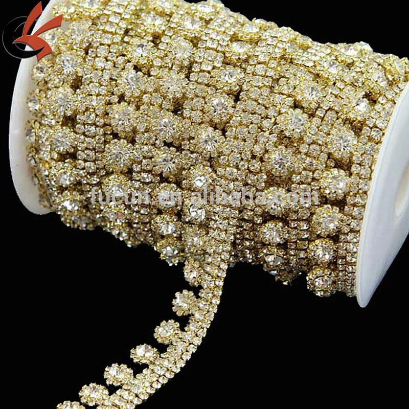 gold metal clear rhinestone bridal trimming chain