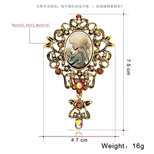 New arrival!! Vintage Style Shell Lady Head Brooch Antique Gold Brooch