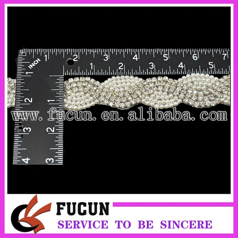 Bridal Sash Crystal Rhinestone Pearl Applique Patch Motif