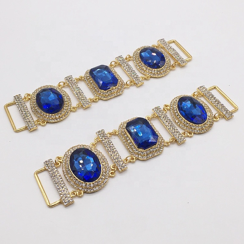 Unique design gold plated decorative blue glass rhinestone jewelry bikini connectors