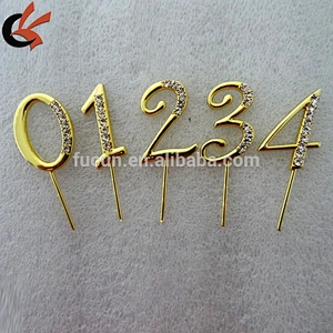 NEW 3-3.5cm glossy silver cheap metal Crystal Rhinestone Number Cupcake Topper
