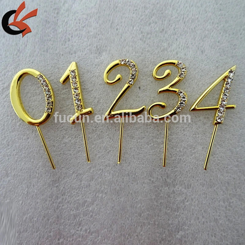 NEW 3-3.5cm glossy silver cheap metal Crystal Rhinestone Number Cupcake Topper