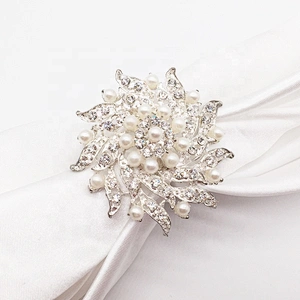 Men made table mokador decorative flower silver rhinestone beaded napkin rings for weddings