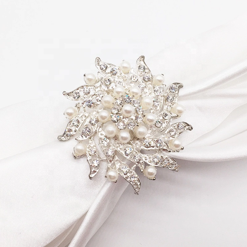 Men made table mokador decorative flower silver rhinestone beaded napkin rings for weddings
