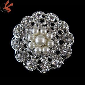 bulk pearl rhinestone flower brooch for wedding decoration