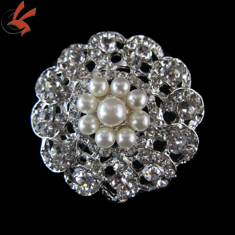 bulk pearl rhinestone flower brooch for wedding decoration