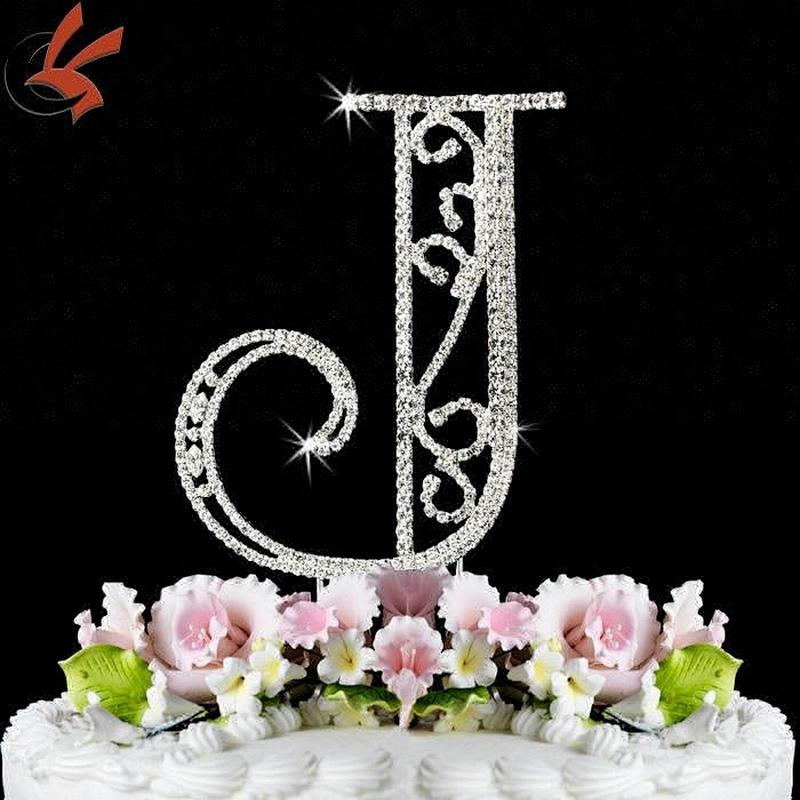 luxurious rhinestone letter J cake topper for wedding