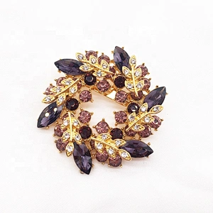 Elegant Crystal antique brass colorb amethyst metal brooch bar pin