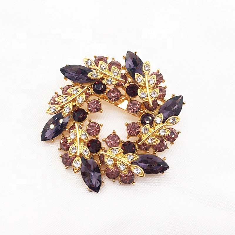 Elegant Crystal antique brass colorb amethyst metal brooch bar pin
