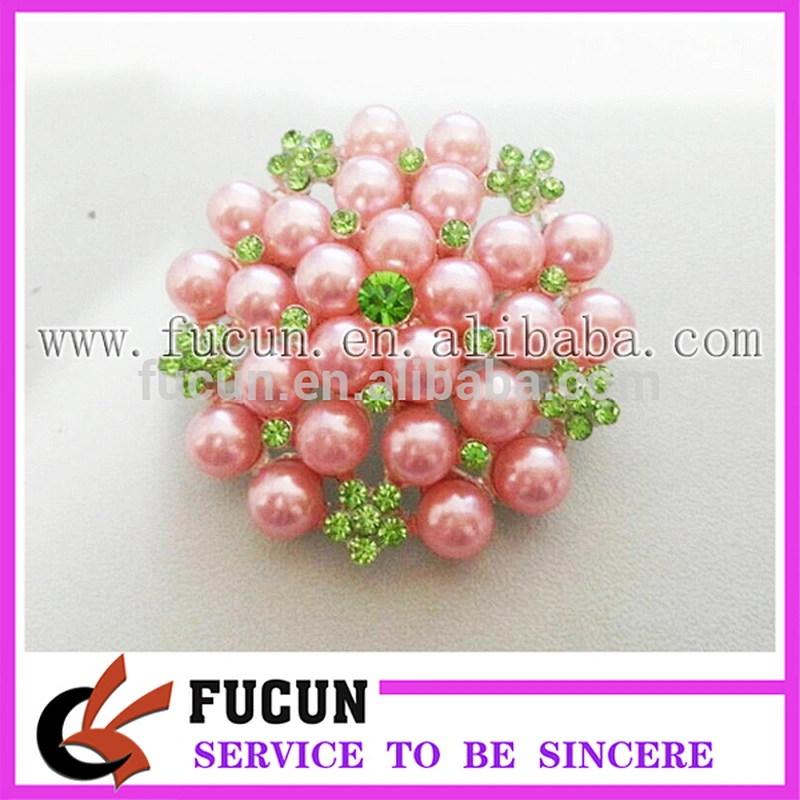 Hot selling 45mm flower design pearl wedding rhinestone brooch