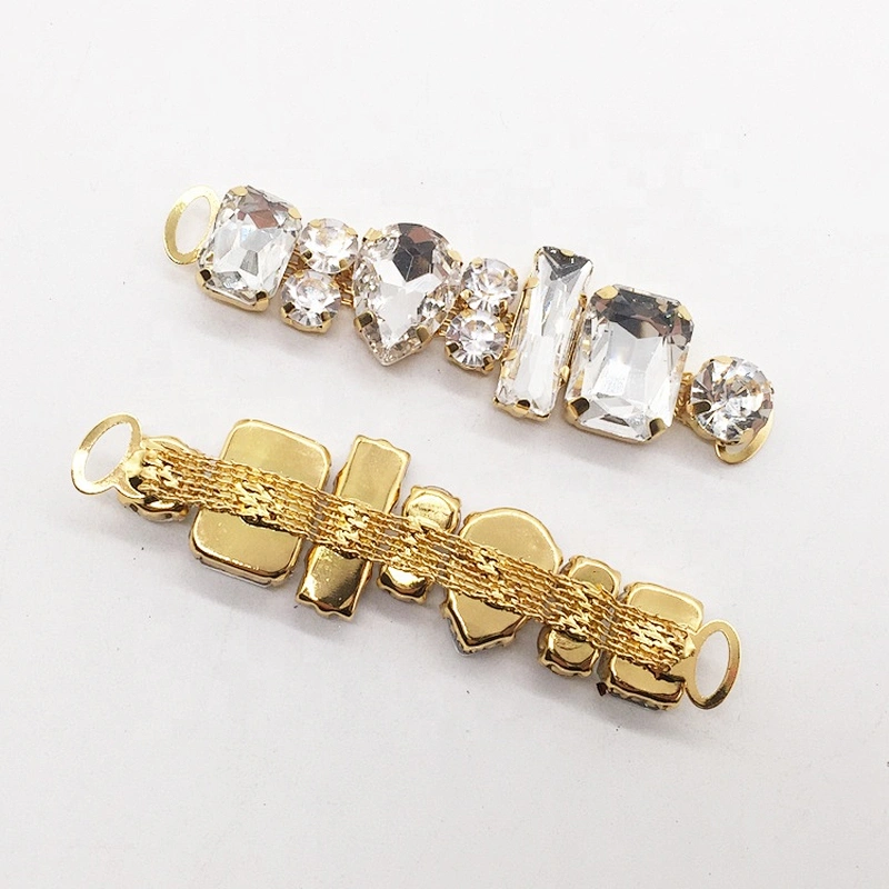 Custom Latest Design 7cm Glass Material Gold Bikini Crystal Connector Bikini Suit Connector
