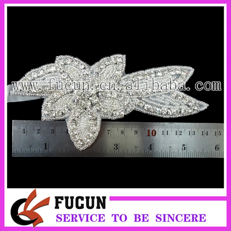 Beaded Applique Wholesale Bridal Rhinestone Flower Appliques hand embroidery designs
