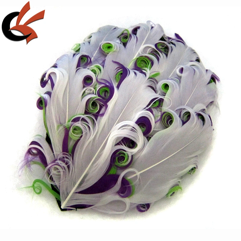 purple on orange and black 3 tones curly goose feather pad for headband