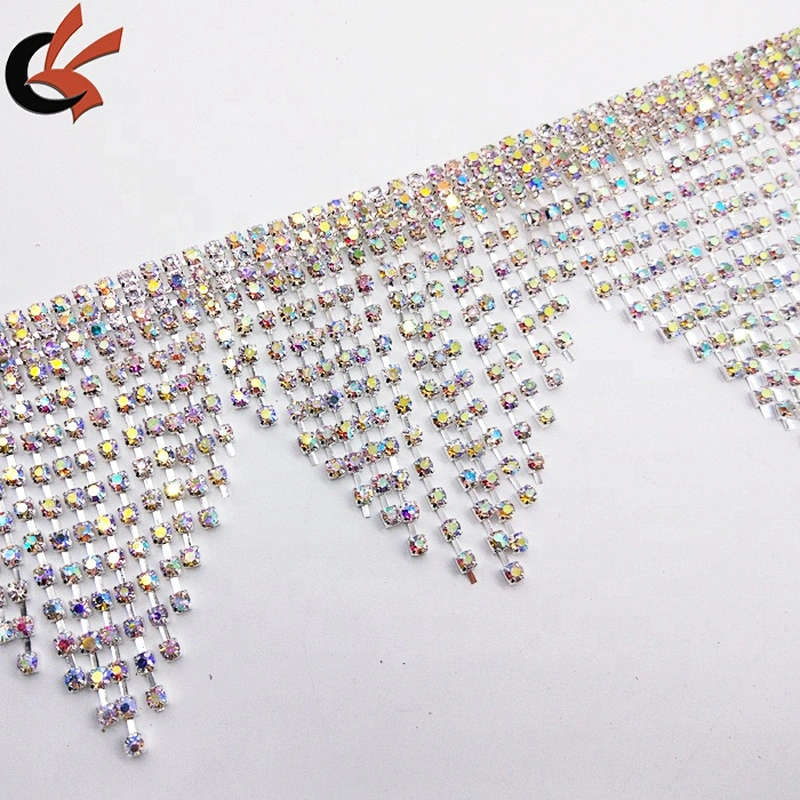 fringe crystal rhinestone applique trim tassel strass patches trimmings