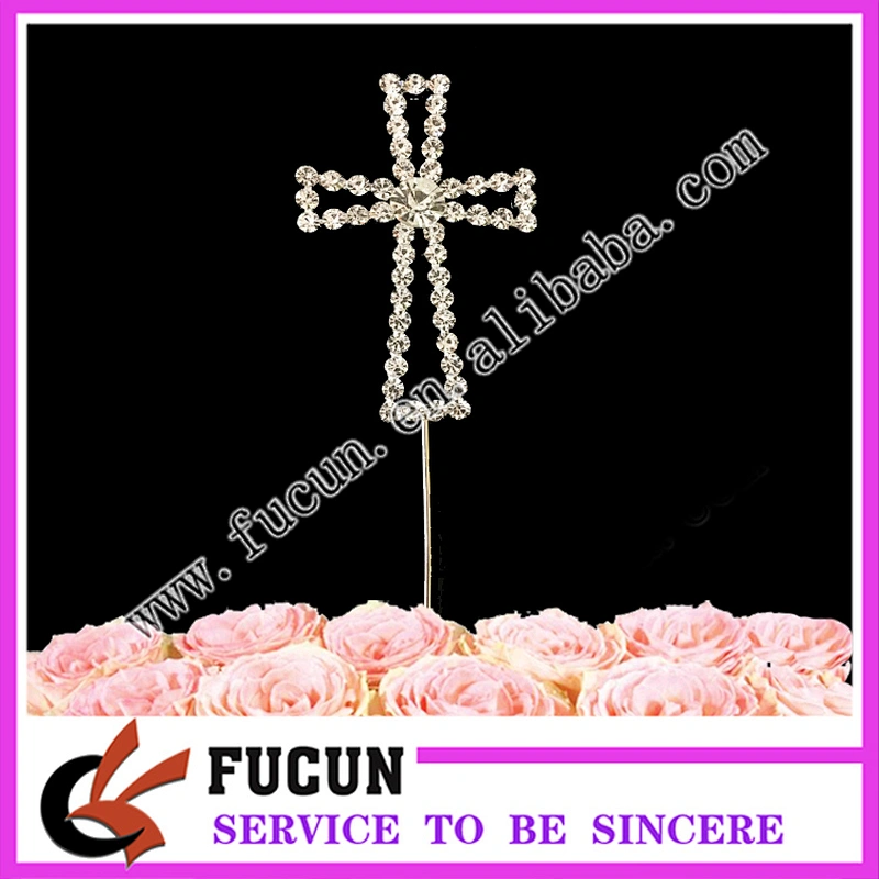 rhinestone Cross Baptism Communion Christening Easter Party cake topper for decoration