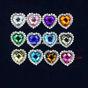 fashion style sew on colorful acrylic rhinestone heart buckle for napkin decoration