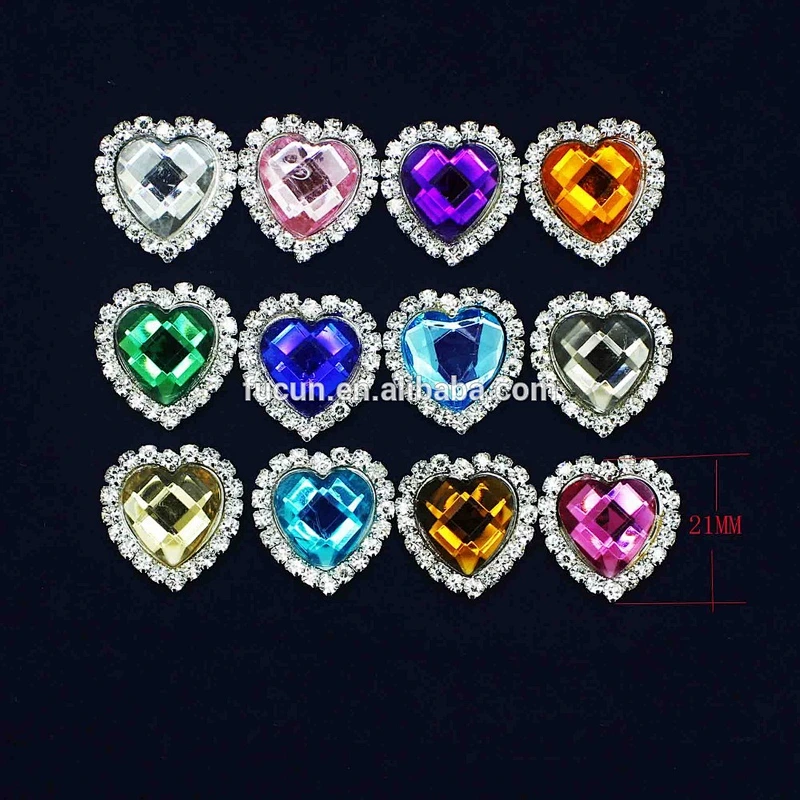 fashion style sew on colorful acrylic rhinestone heart buckle for napkin decoration