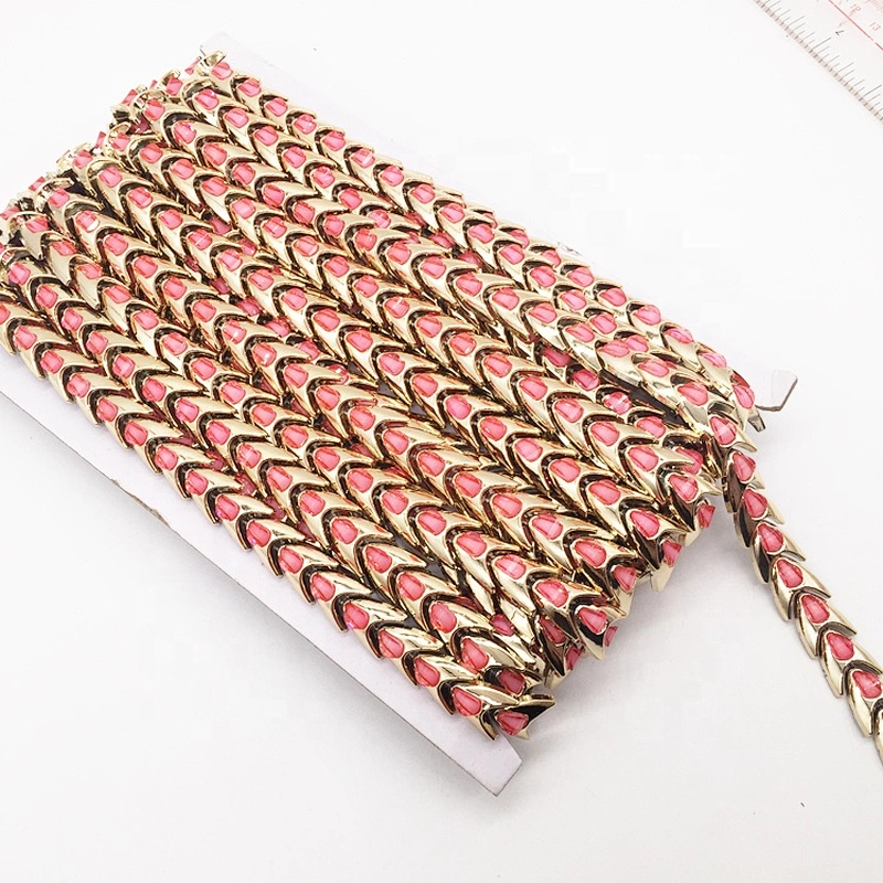 Customs Handmade Garment Gold Flexible Plastic Base Trimming Pink Gem Rhinestone Trims